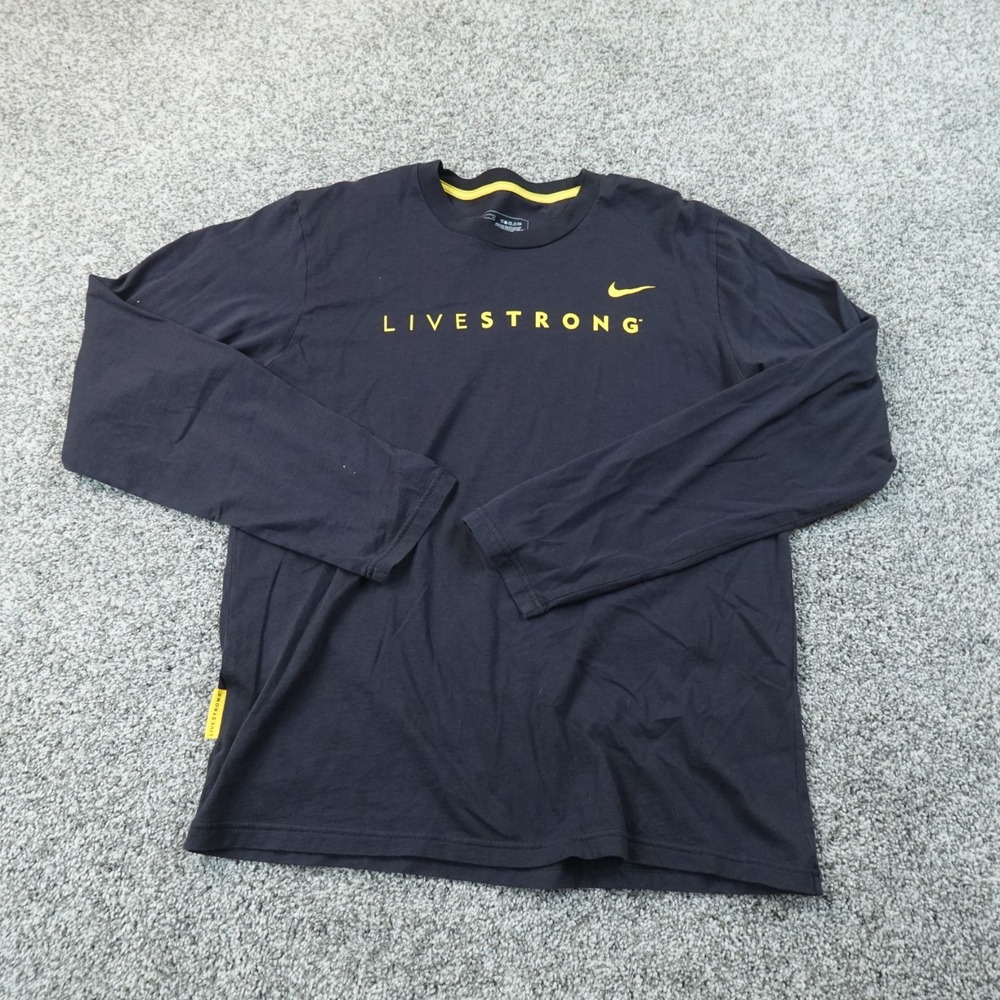 Nike Shirt Mens M Blue Livestrong Long Sleeve Cycling Swoosh Graphic Logo Y2K
